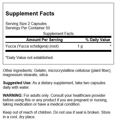 Swanson Premium Brand Yucca 500 mg bottle – label close-up