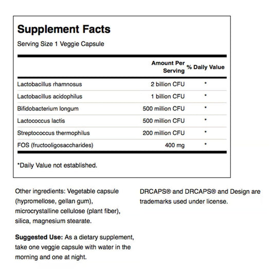Product label showing 4.2B CFU and five probiotic strains