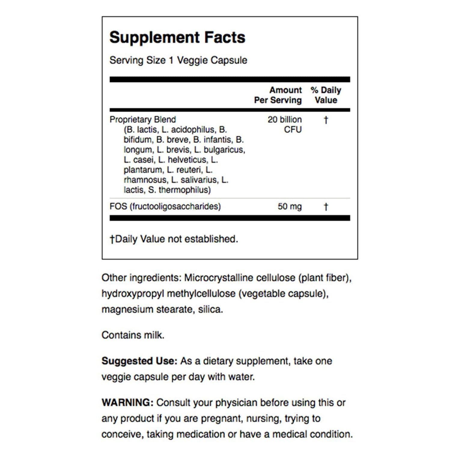 Close-up of bottle label highlighting probiotic strains