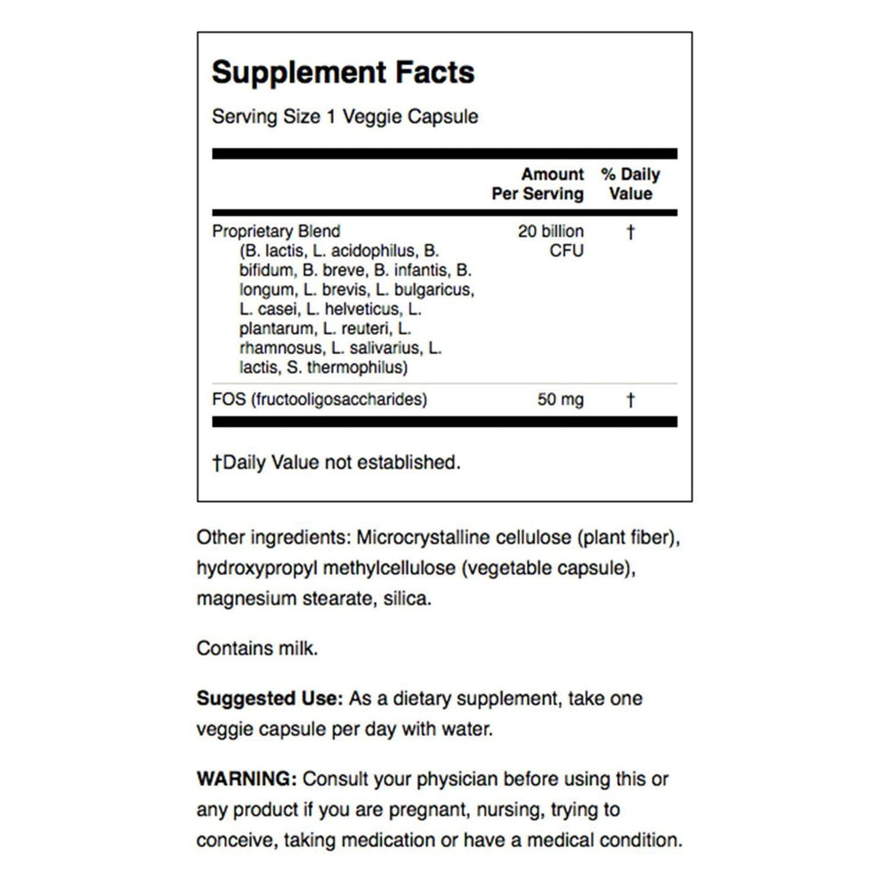 Close-up of bottle label highlighting probiotic strains