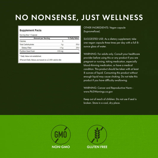 Close-up of Swanson Psyllium Husk label showing 610 mg