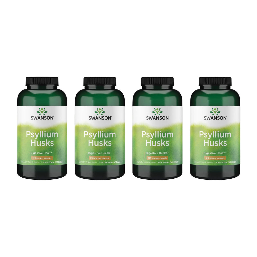 Swanson Psyllium Husk dietary fiber supplement bottle and 4-pack packaging
