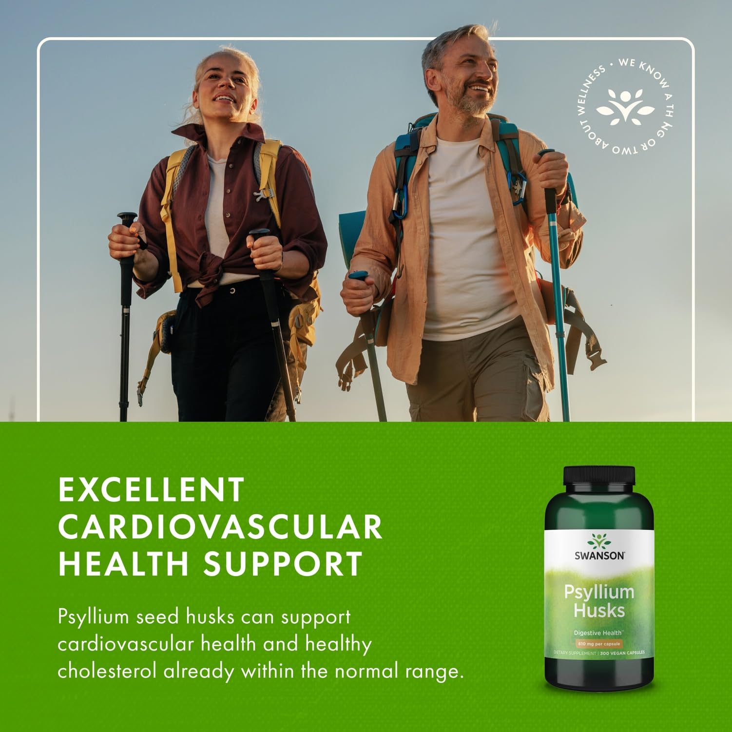 Lifestyle image showing water and fiber with Swanson product