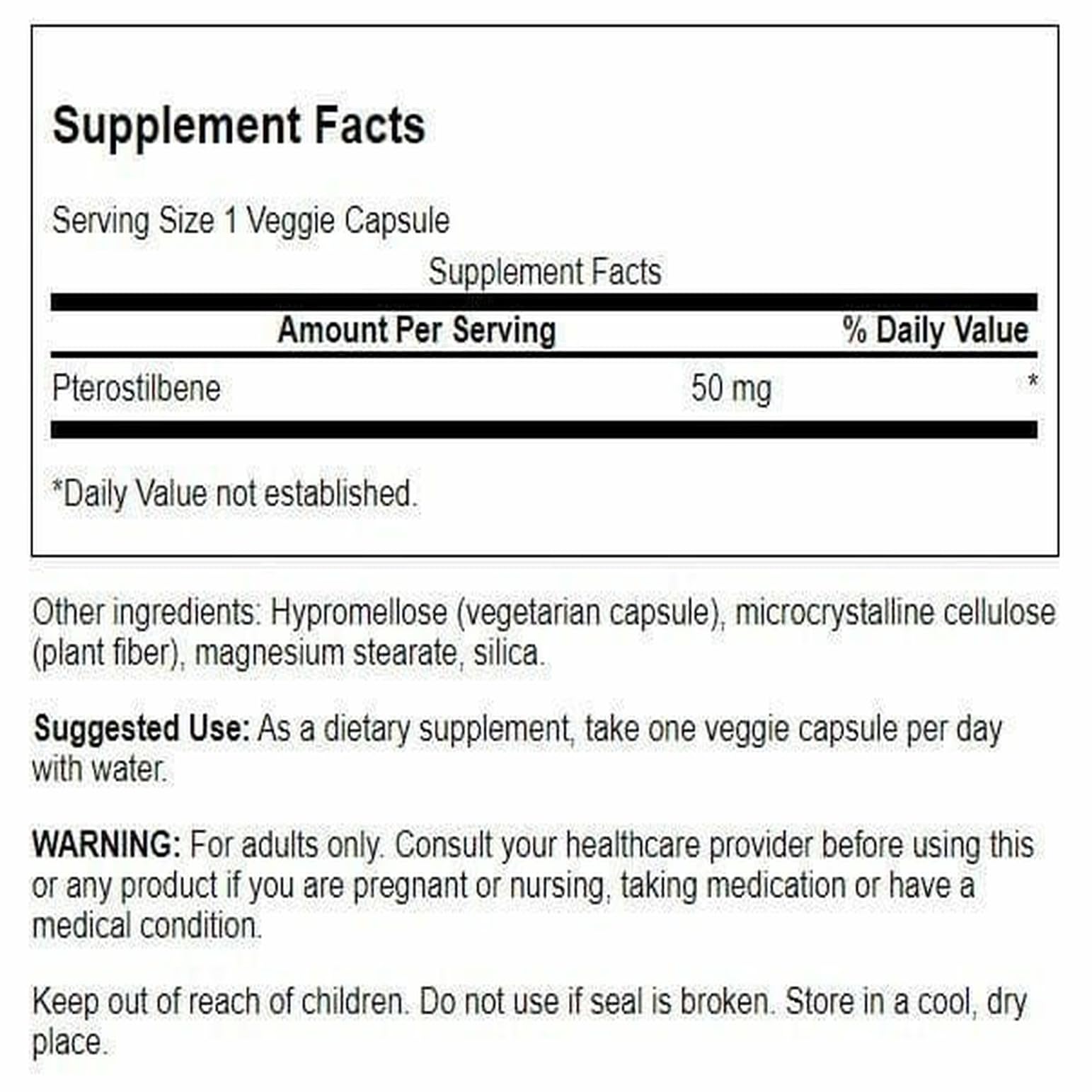 Pterostilbene 50 mg capsules close-up