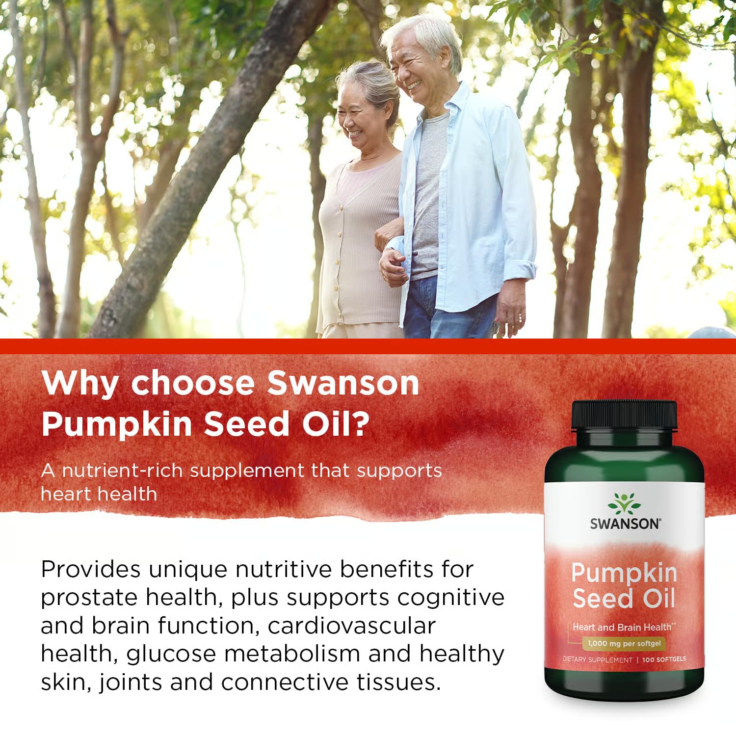 Lifestyle image showing Swanson Pumpkin Seed Oil bottle for dietary use