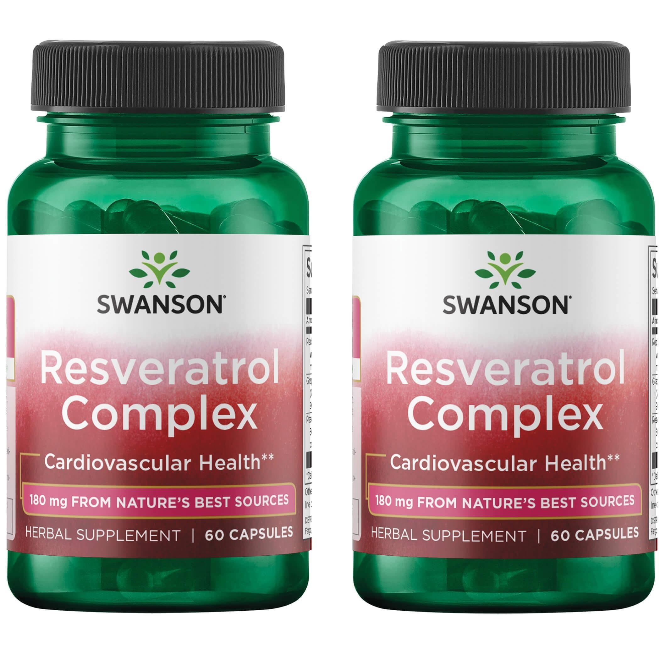 Swanson Resveratrol Complex bottle, 60 capsules, 2-pack, cardiovascular health support