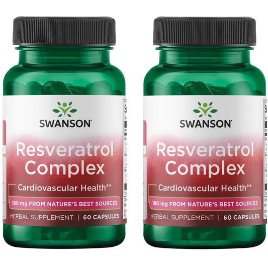 Swanson Resveratrol Complex bottle, 60 capsules, 2-pack, cardiovascular health support