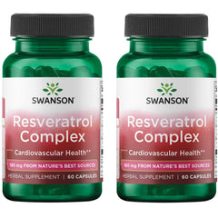 Swanson Resveratrol Complex bottle, 60 capsules, 2-pack, cardiovascular health support