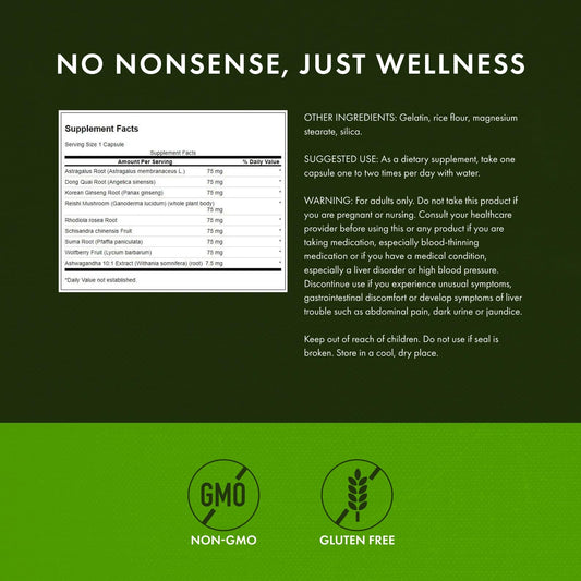 Swanson Rhodiola Ashwagandha Ginseng Complex bottle label