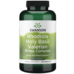 Swanson Rhodiola Holy Basil Valerian Stress Complex bottle front view