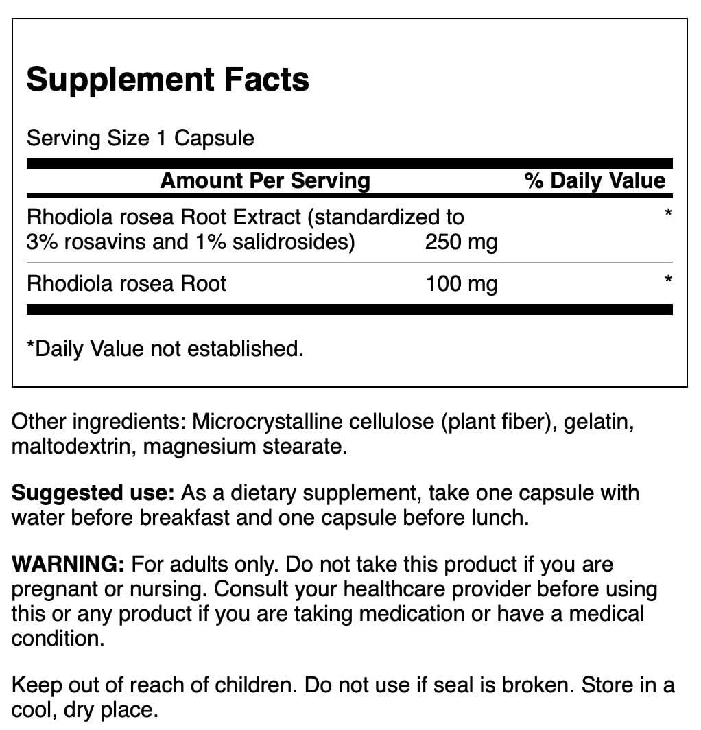 Swanson Rhodiola Rosea Extract 60 Caps product packaging and box