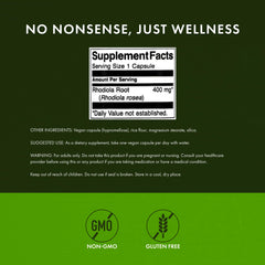 Swanson Rhodiola Rosea Root label showing natural adaptogenic formula.