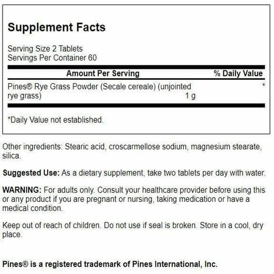 Close-up of Rye Grass 500 mg tablets