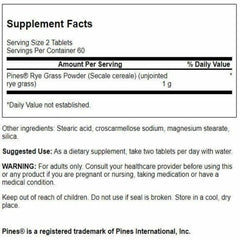 Close-up of Rye Grass 500 mg tablets