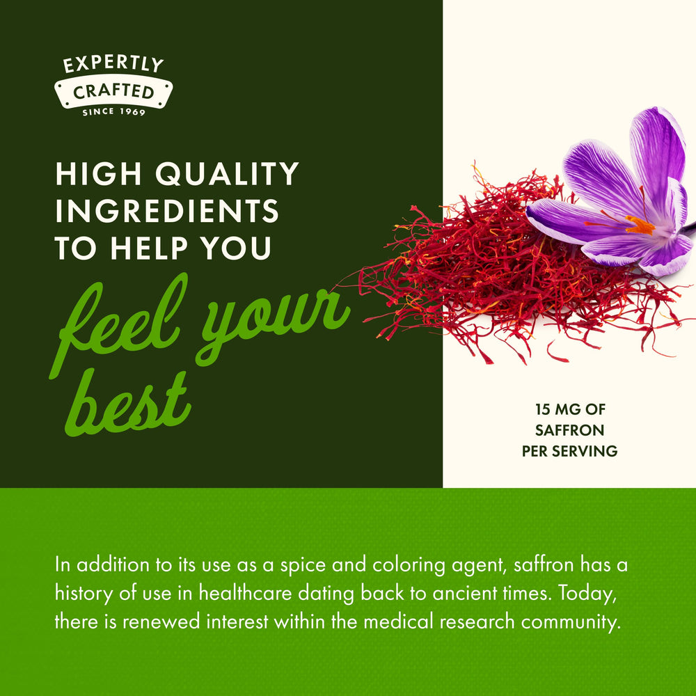 Saffron product illustrating stress support benefits