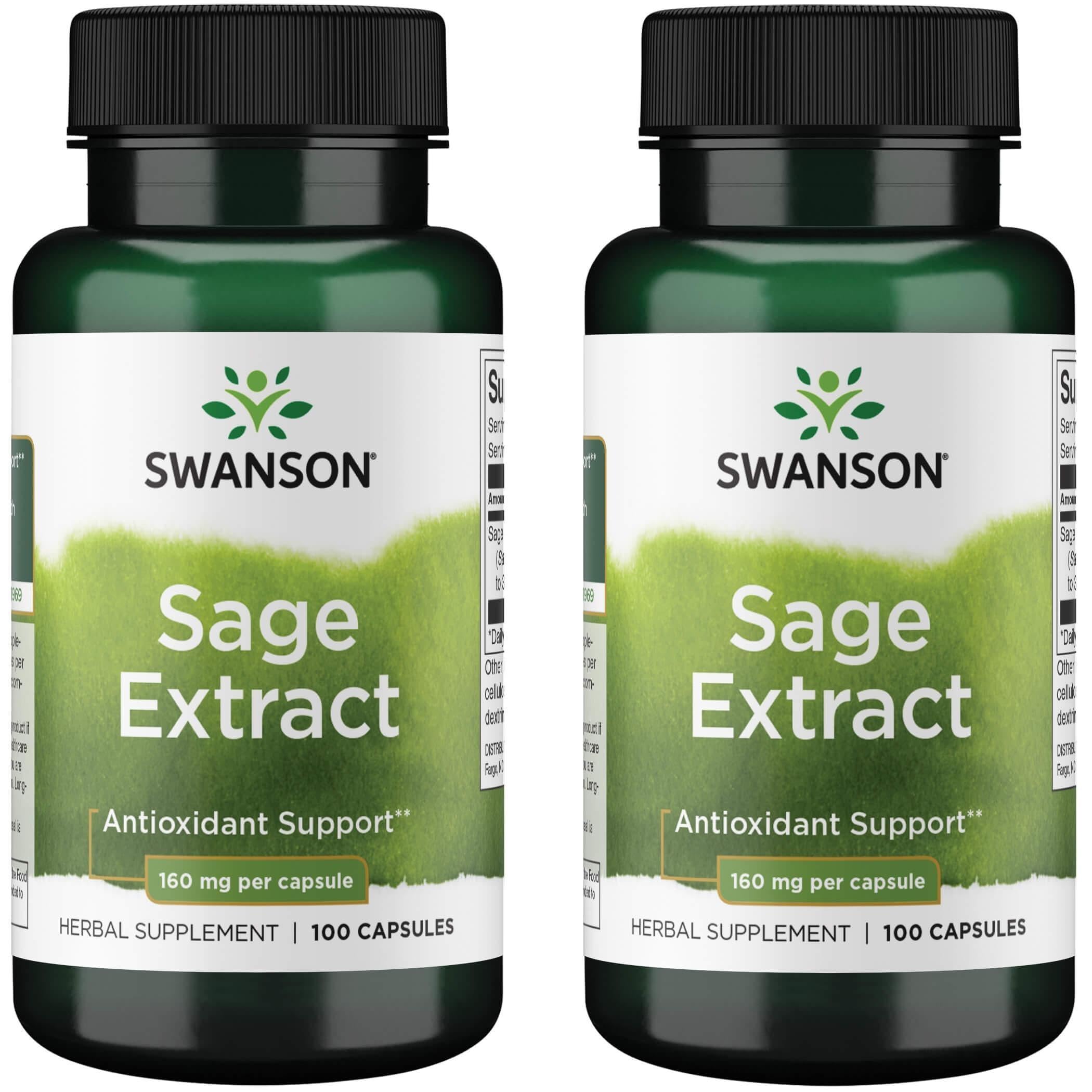 Swanson Sage Extract bottle – 100 capsules, 160mg each (2-pack)