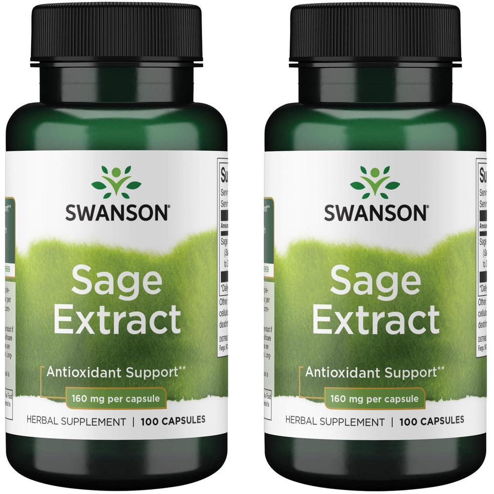Swanson Sage Extract bottle – 100 capsules, 160mg each (2-pack)