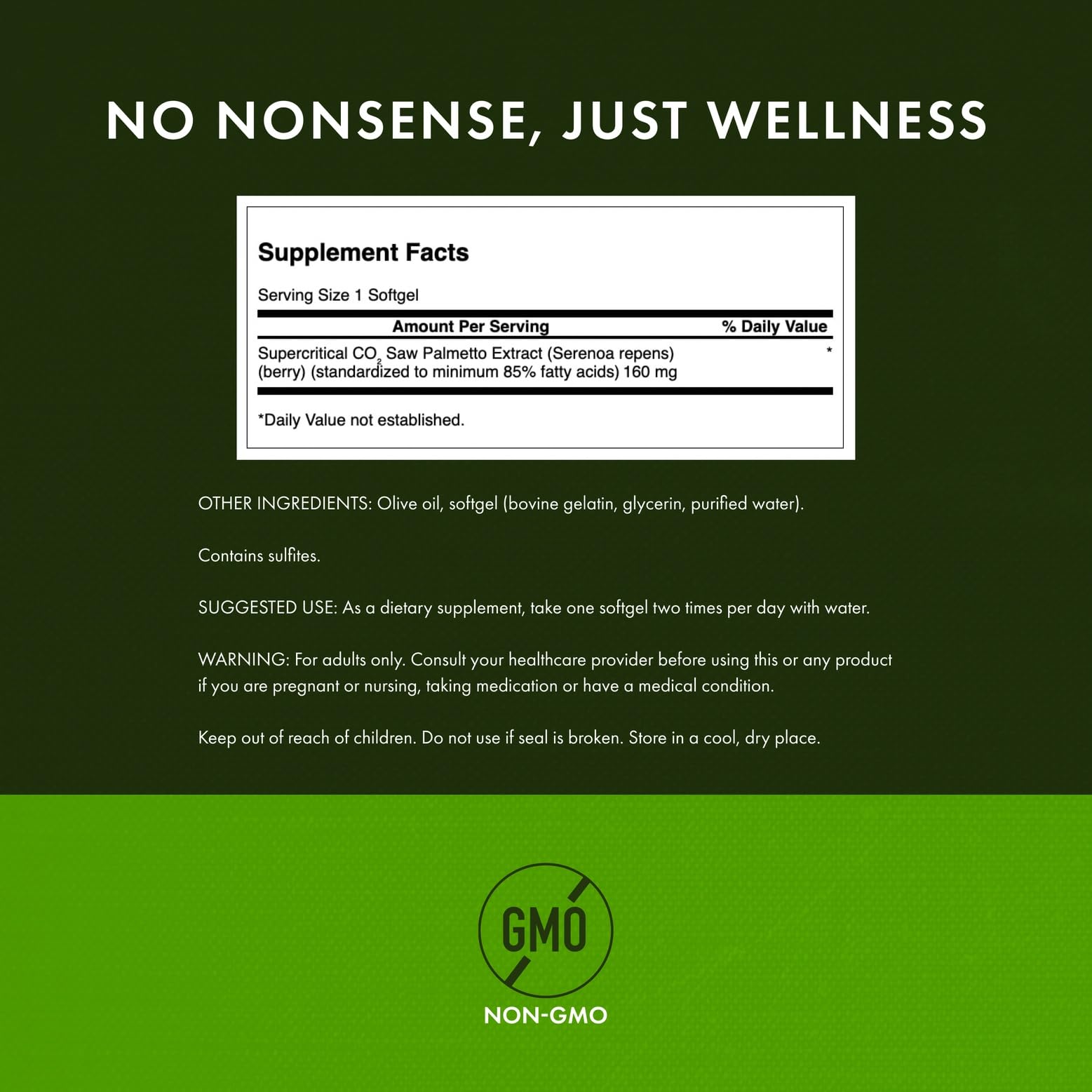 Swanson Saw Palmetto 160 mg softgels bottle label