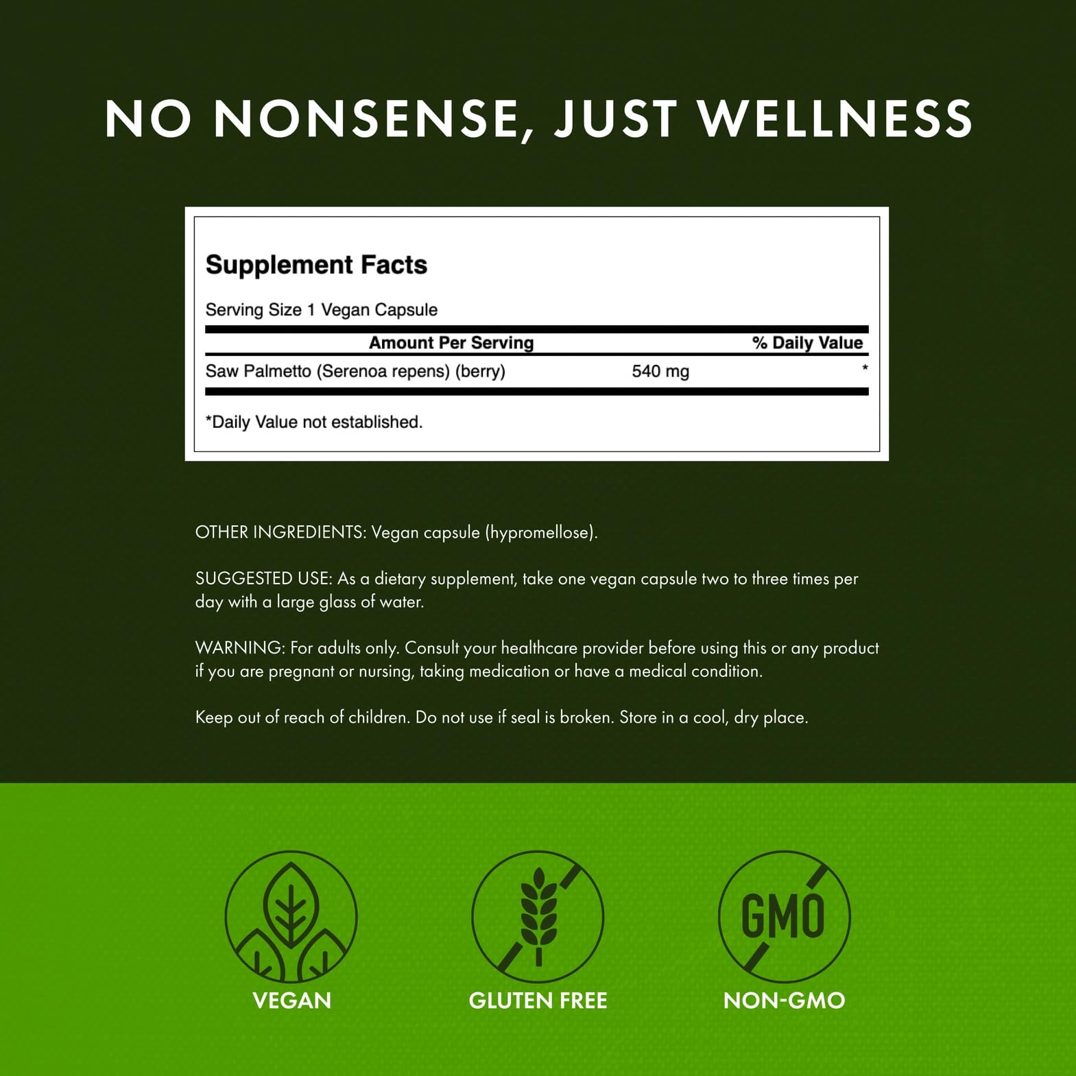 Close-up of Swanson Saw Palmetto 540 mg capsules