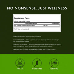 Close-up of Swanson Saw Palmetto 540 mg capsules