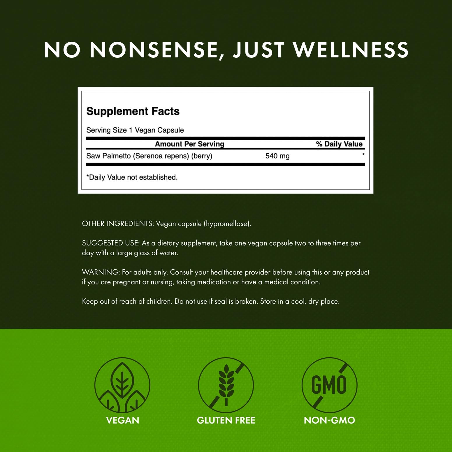 Close-up of Swanson Saw Palmetto label highlighting quality and natural sourcing.