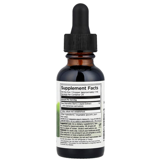 Close-up of Swanson Saw Palmetto Liquid Extract bottle label