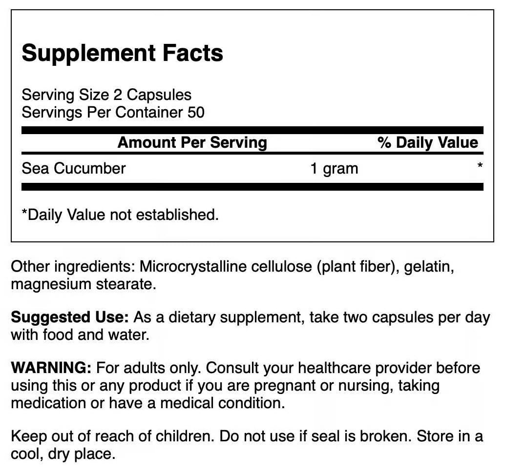 Swanson Sea Cucumber capsules for convenient 500 mg daily dose