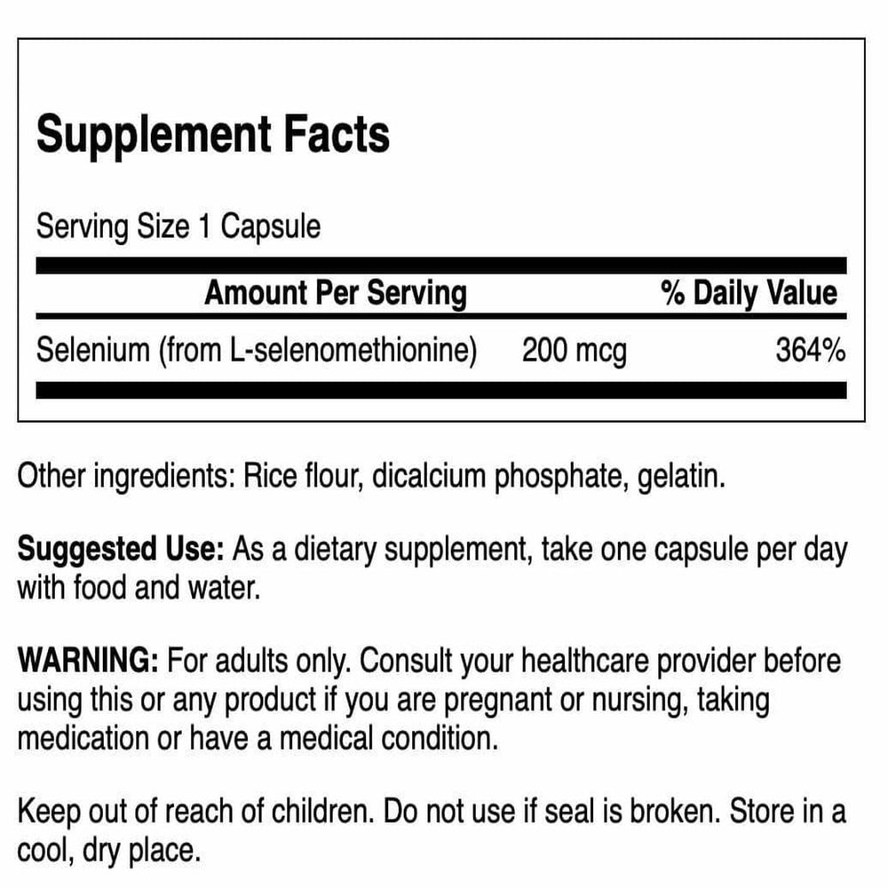 Close-up of Swanson Selenium 200 mcg bottle