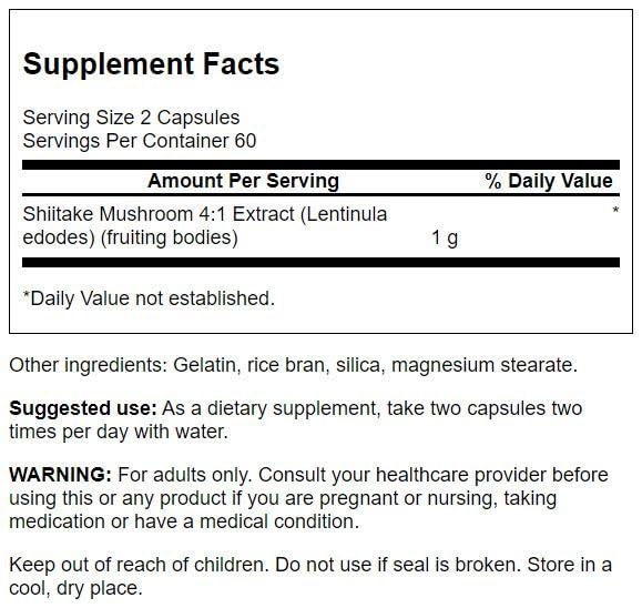 Close-up of Swanson Shiitake Mushroom Extract 4:1 capsules