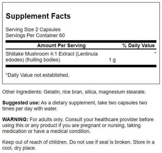 Close-up of Swanson Shiitake Mushroom Extract 4:1 capsules