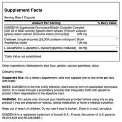 Close-up of Swanson SOD Gliadin Complex 300 mg label