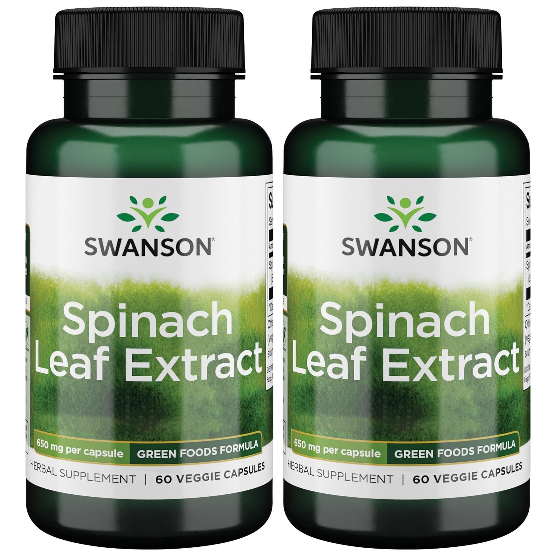 Swanson Spinach Leaf Extract 60 Veggie Capsules, 650mg – 2 Pack