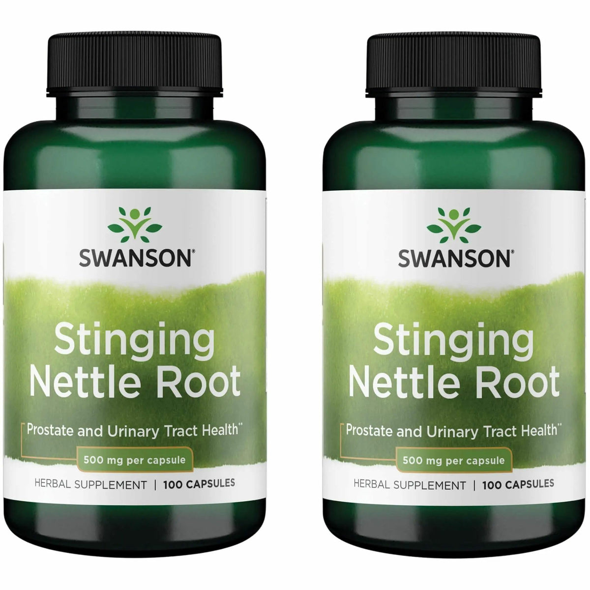 Front view of Swanson Stinging Nettle Root 100 capsules, 500mg, 2-pack