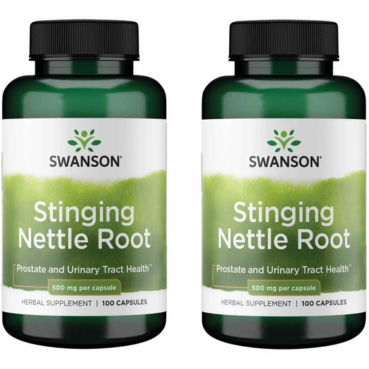 Front view of Swanson Stinging Nettle Root 100 capsules, 500mg, 2-pack