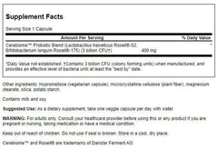 Close-up of Cerebiome probiotic strains on packaging