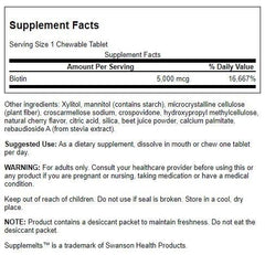 Swanson Sublingual Biotin 5000 mcg 60 chewables bottle - image 2