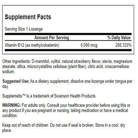 Close-up of Swanson Vitamin B-12 5 mg label