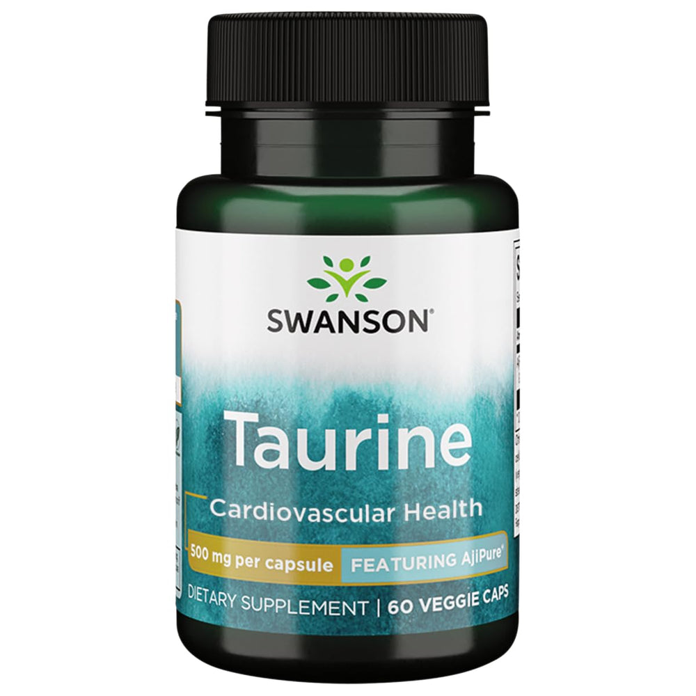 Swanson Taurine 500 mg Ajipure Pharmaceutical Grade bottle with 60 vegetarian capsules