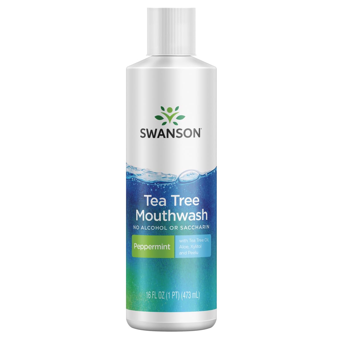 Bottle of Swanson Tea Tree Mouthwash Peppermint 16 fl oz (473 ml)