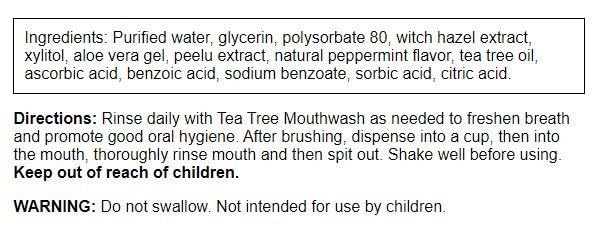 Swanson Tea Tree Mouthwash Peppermint packaging label close-up
