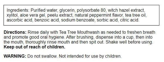 Swanson Tea Tree Mouthwash Peppermint packaging label close-up