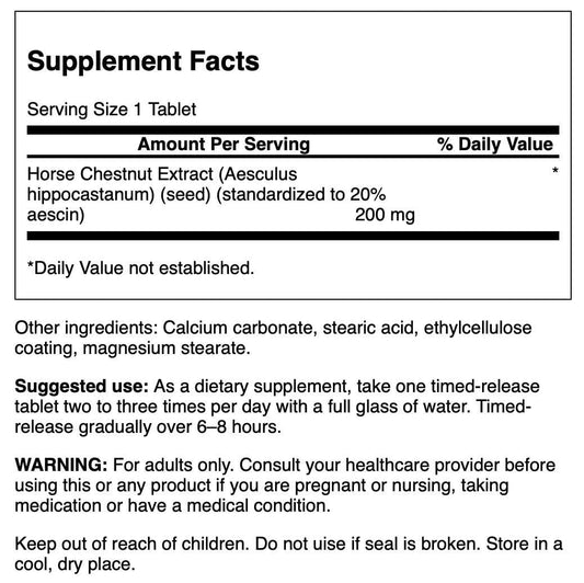 Swanson Timed-Release Horse Chestnut packaging label showing 22% aescin