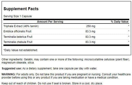 Triphala Standardized 250 mg bottle label and capsules image 2