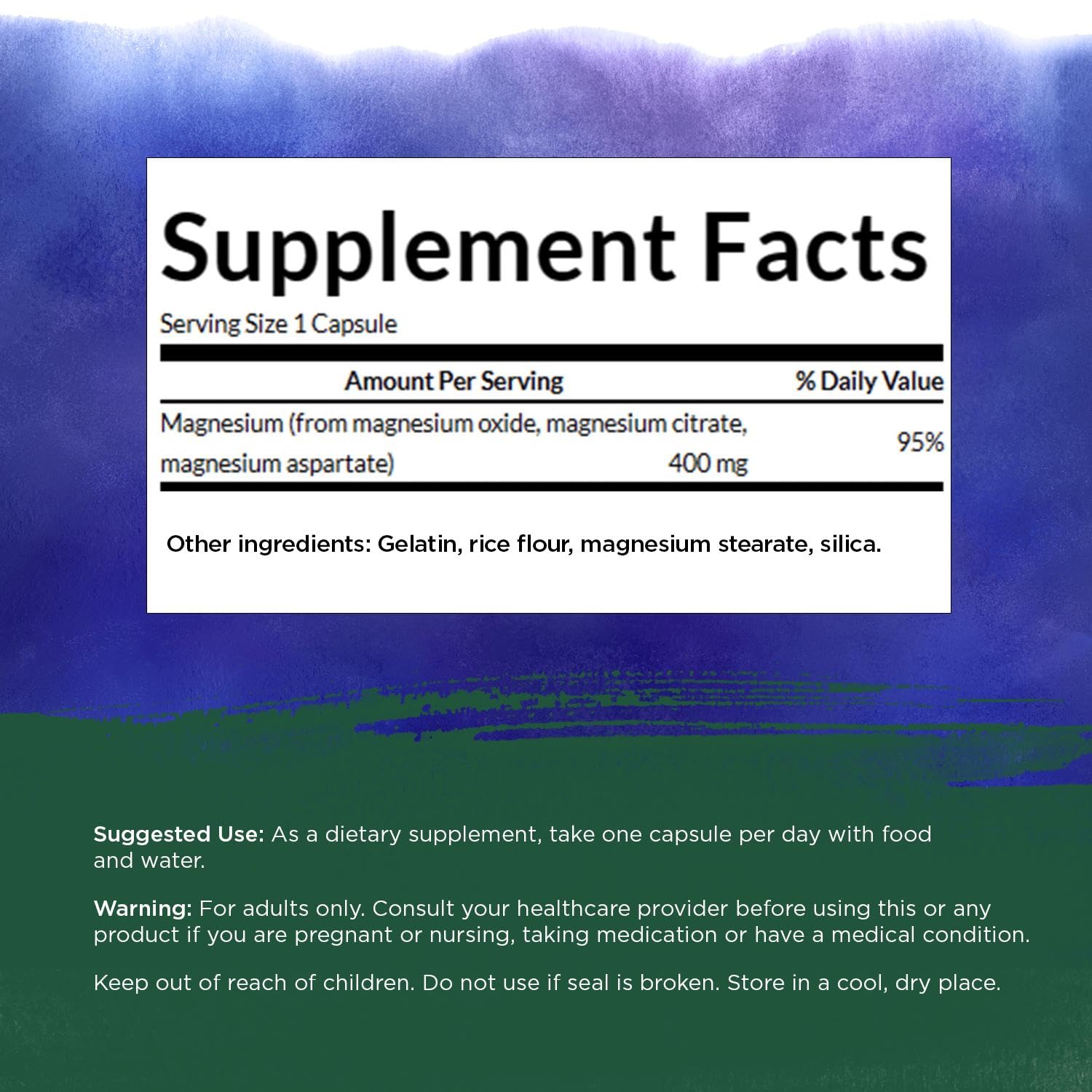 Swanson Triple Magnesium Complex bottle back label