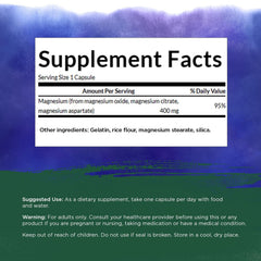 Swanson Triple Magnesium Complex bottle back label