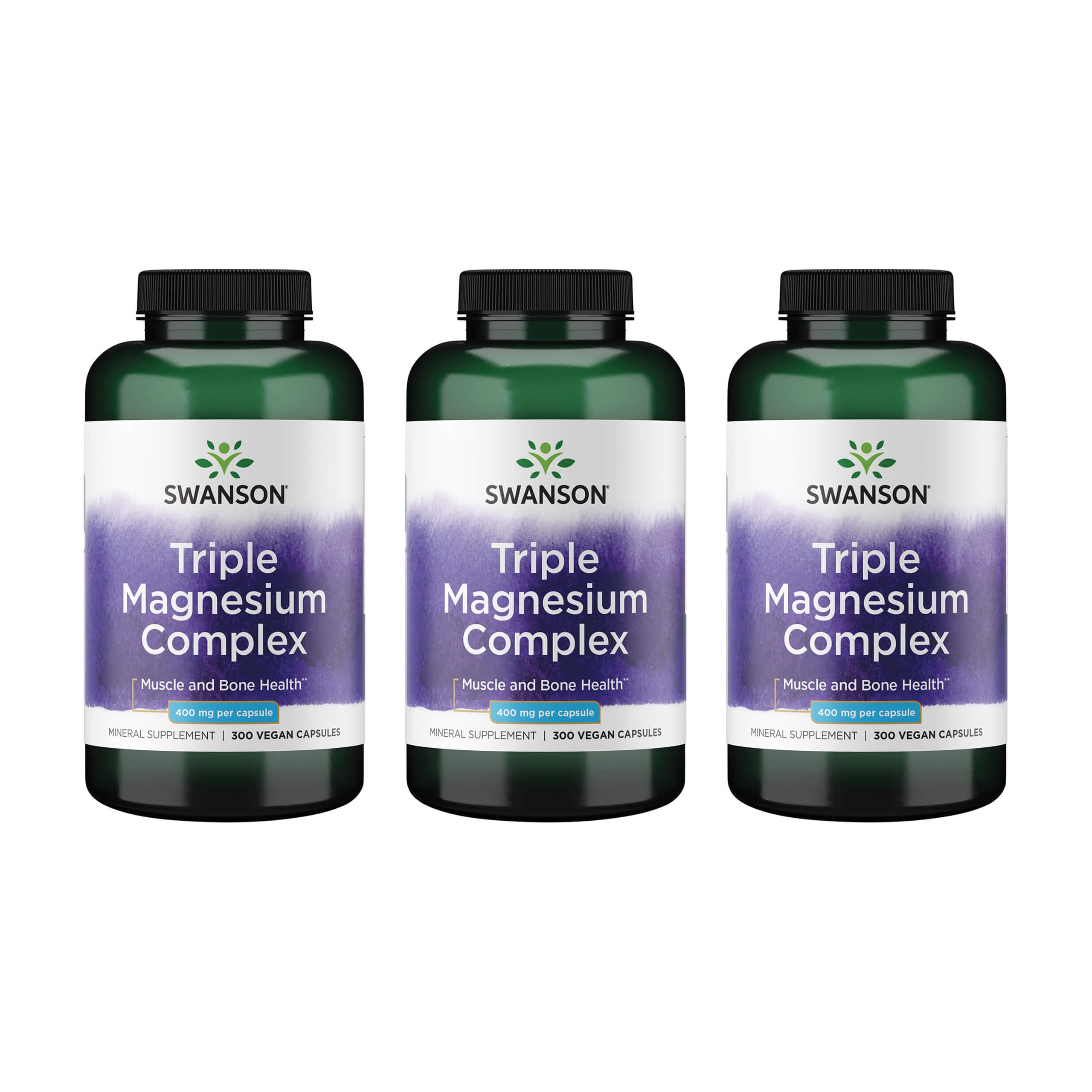 Swanson Triple Magnesium Complex bottle front view for muscle and nerve support