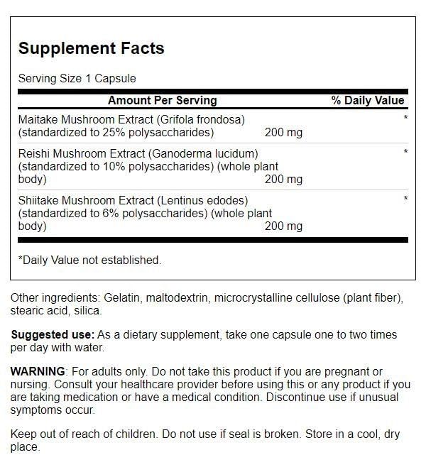 Close-up of standardized shiitake, reishi and maitake mushroom extracts used in the formula