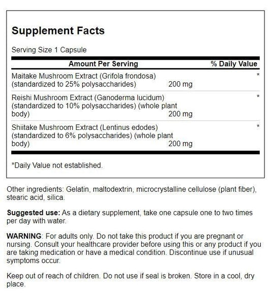 Close-up of standardized shiitake, reishi and maitake mushroom extracts used in the formula