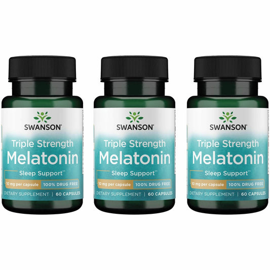 Swanson Triple Strength Melatonin 10mg 60 capsules 3-pack hero image