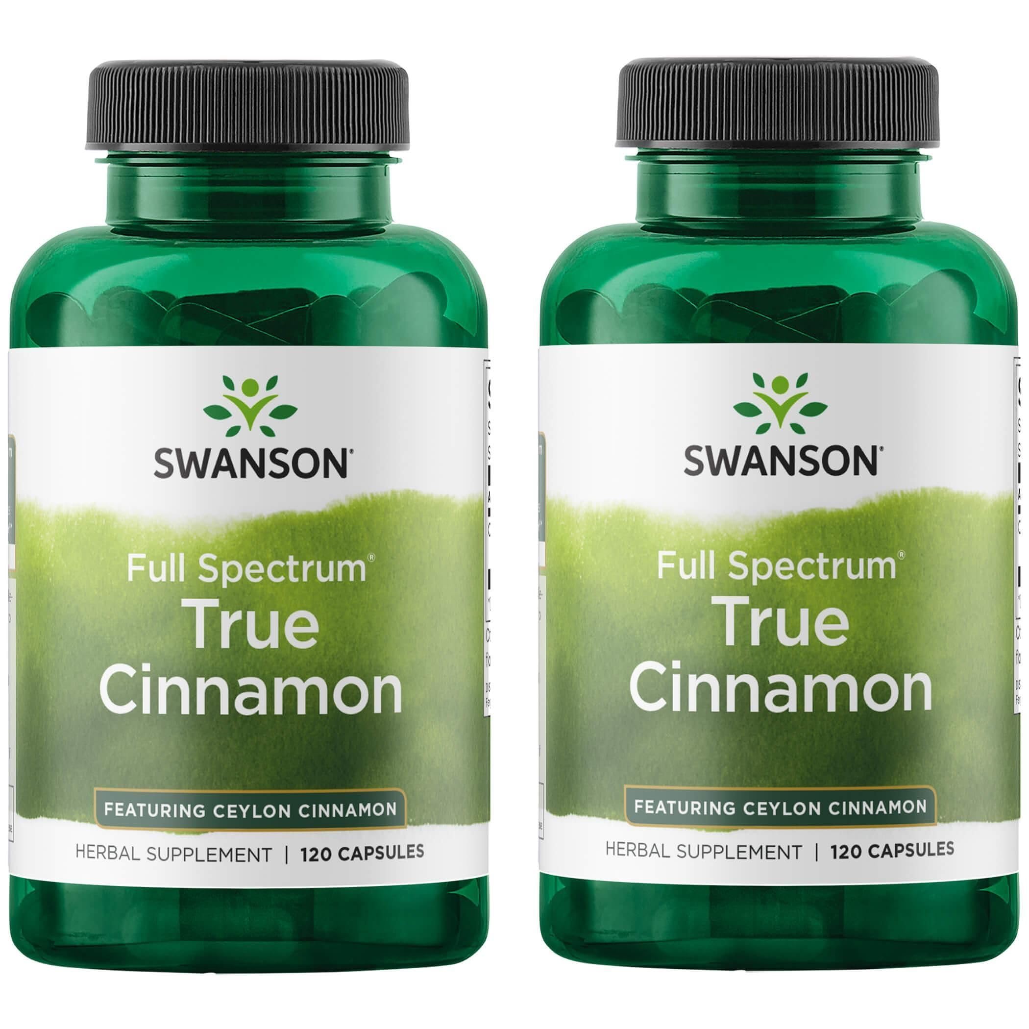 Swanson Full Spectrum True Cinnamon bottle with 120 capsules